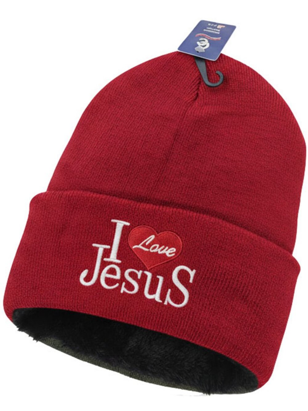 Winter Hat Embroidered Skull Beanie Cap, I Love Jesus – Warm Lined, Red, NWT - Picture 1 of 2
